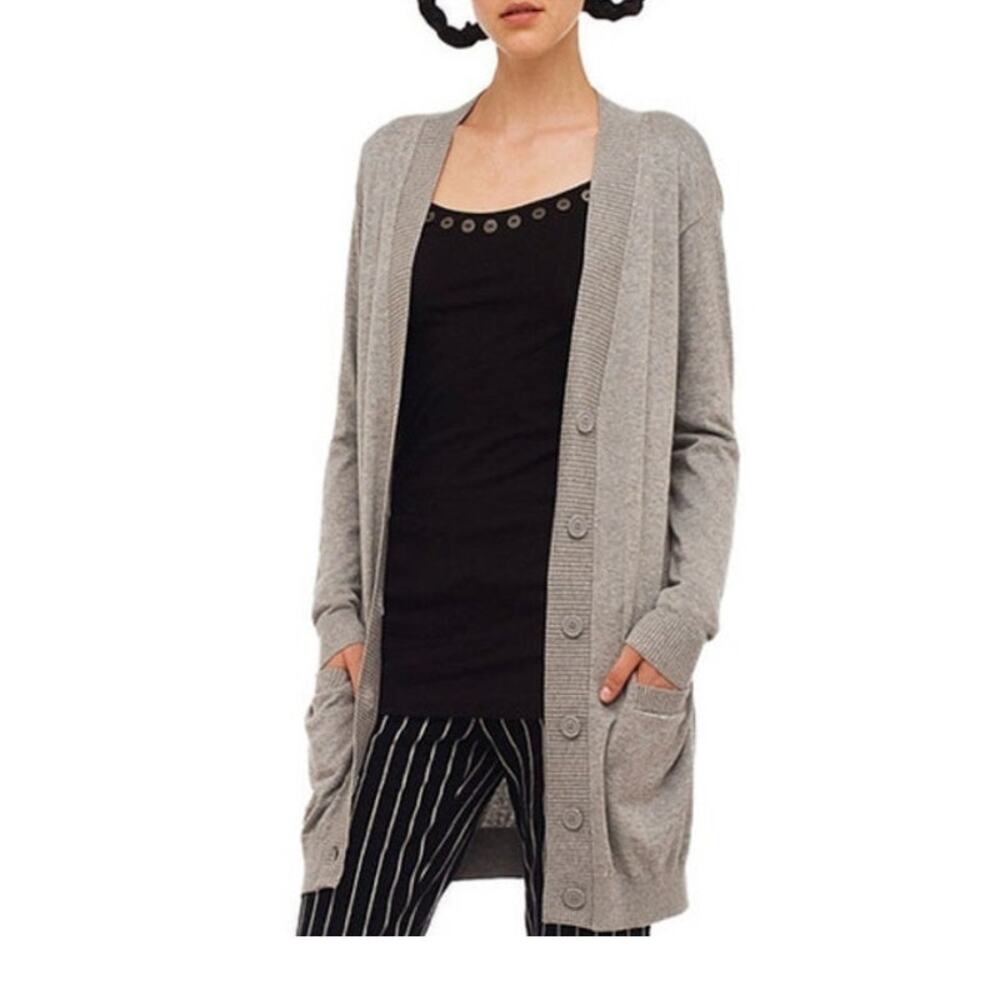 Norma Kamali Grey Plunge Cardigan Sweater XS